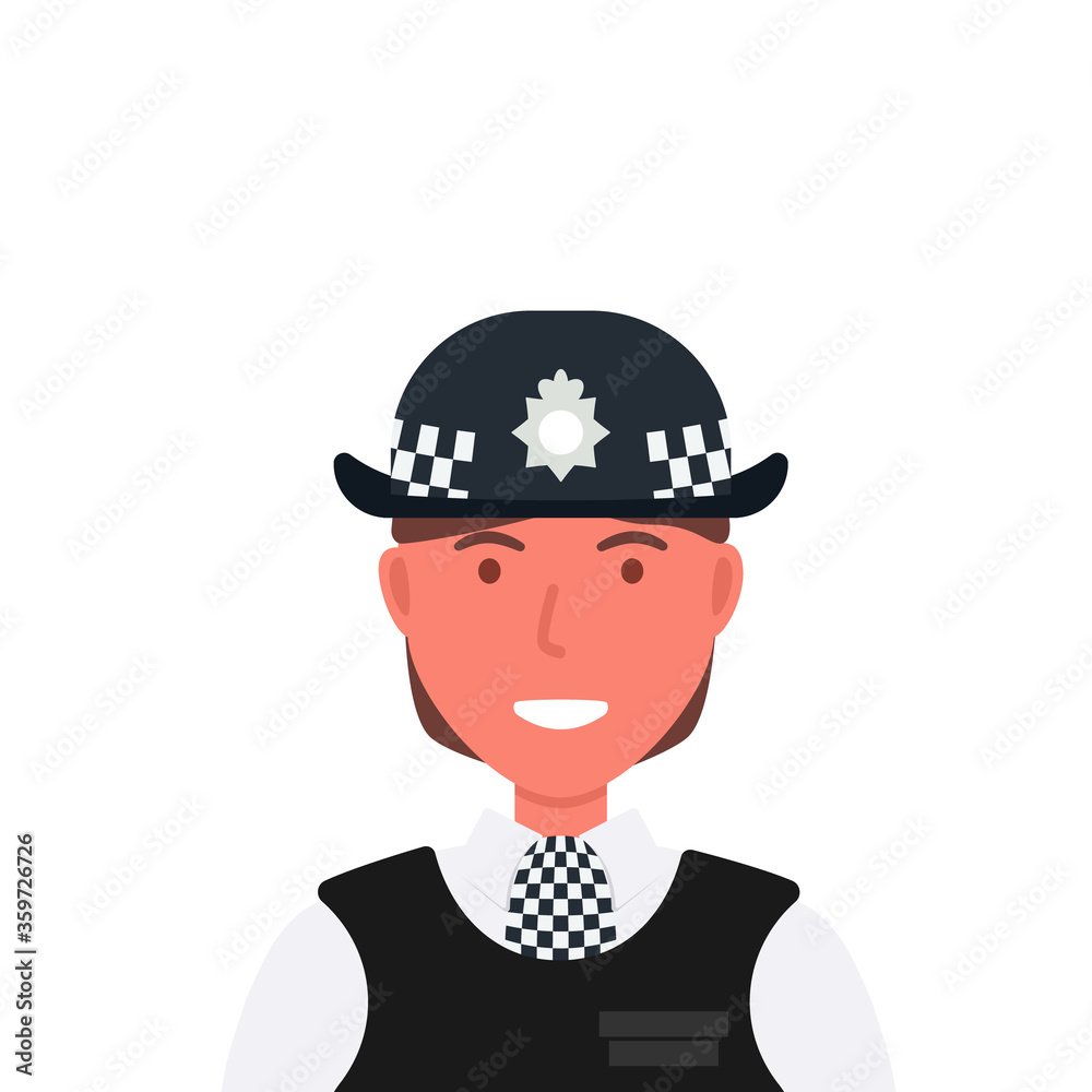 UK police woman officer character icon. Clipart image isolated on white background UK police woman officer character icon. Clipart image isolated on white background