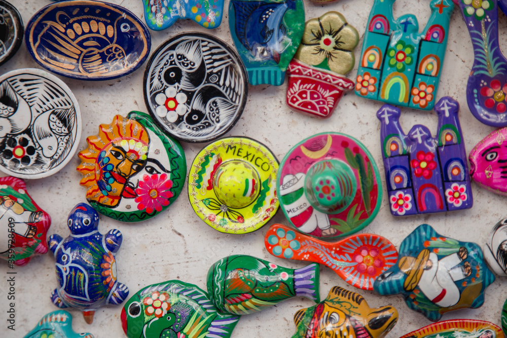 refrigerator magnets Mexico souvenirs street art in downtown streets of puerto Vallarta street venders 