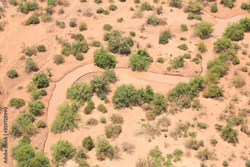 Aerial view of the Brown River in the Shompole conservancy area in the ...