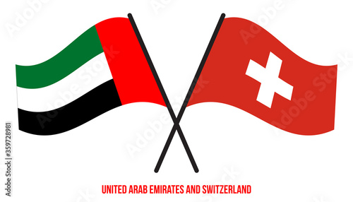United Arab Emirates and Switzerland Flags Crossed And Waving Flat Style. Official Proportion.