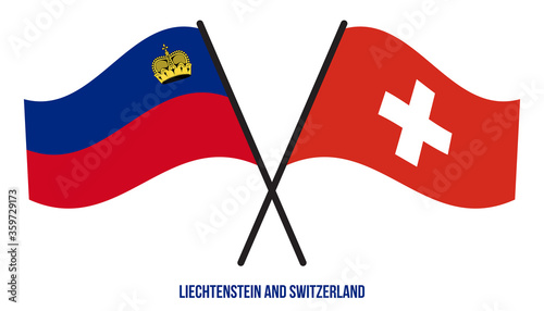 Liechtenstein and Switzerland Flags Crossed Flat Style. Official Proportion. Correct Colors
