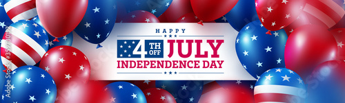 Happy 4th of July poster.USA independence day celebration with many american balloons flag and Bokeh lights.USA 4th of July promotion advertising banner template for Brochures,Poster or Banner