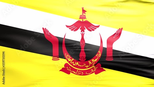 Waving flag. National flag of Brunei. Realistic 3D animation photo