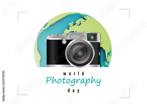 World photography day with camera retro style vector