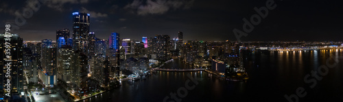 Aerial night photo big american city Miami Brickell
