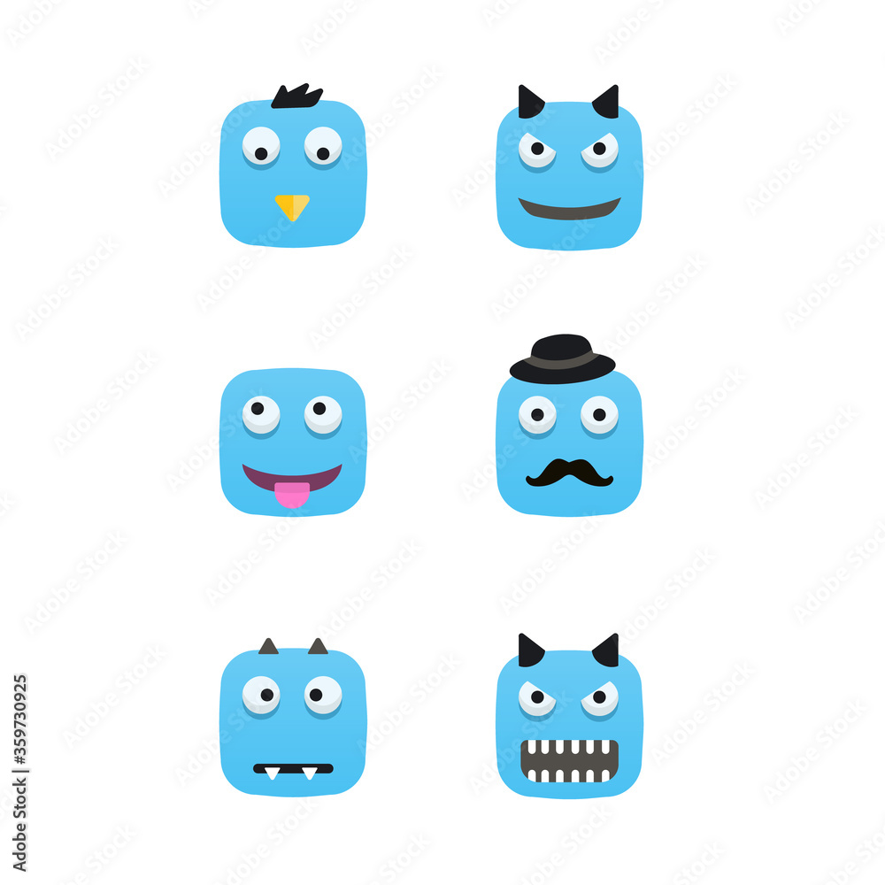 Obraz premium Blue emoticons with different emotions icon. 6 kinds of vector.