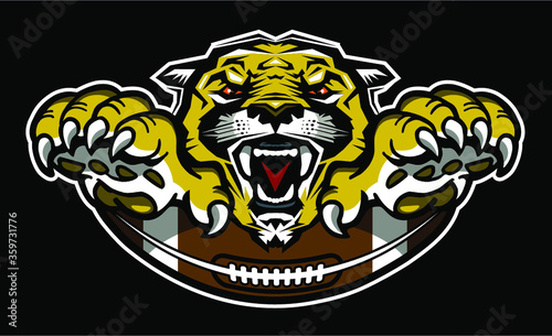 cougars football team design with mascot and half ball for school, college or league