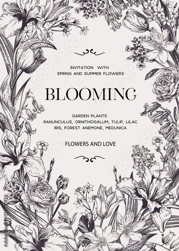 Canvastavla Floral wedding invitation with flowers.