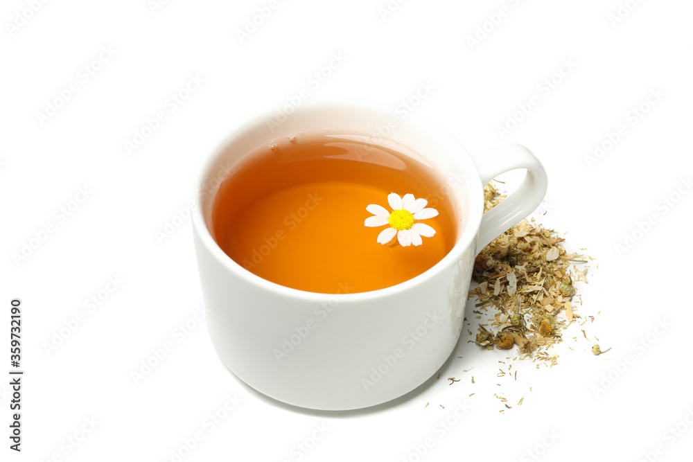 Cup of chamomile tea isolated on white background Cup of chamomile tea isolated on white background