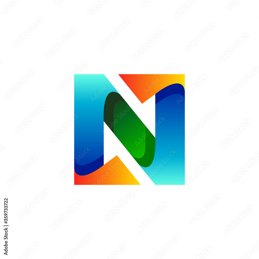 letter N and arrow with gradient style for your business