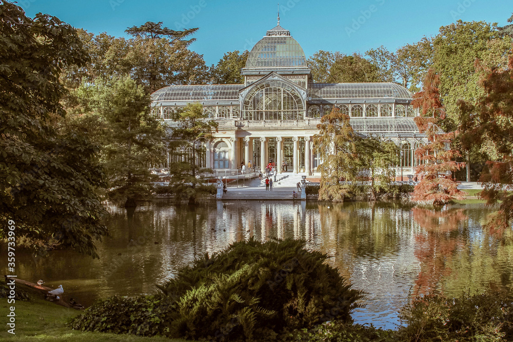 Cristal Palace during summer at the Retiro Park in Madrid