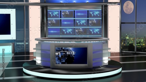 Virtual TV Studio News Set 27-8. 3d Rendering.
Virtual set studio for chroma footage. wherever you want it, With a simple setup, a few square feet of space, and Virtual Set, you can transform any loca