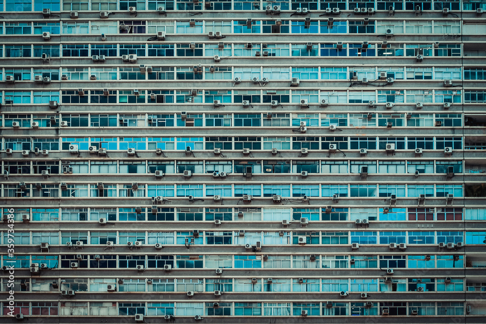 Janelas Padronizadas azuis de prédio de apartamentos em São Paulo Janelas Padronizadas azuis de prédio de apartamentos em São Paulo
