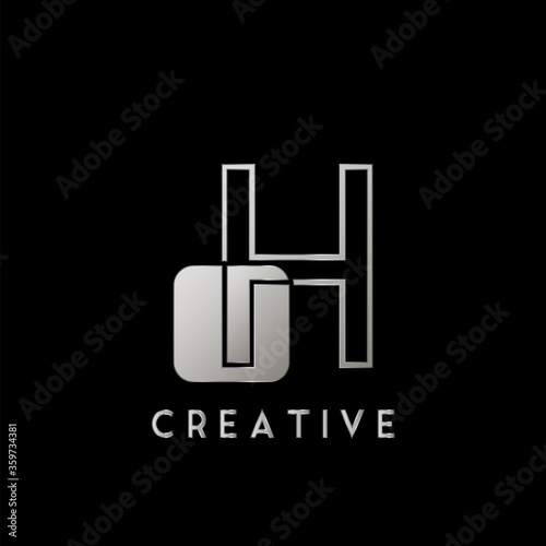 Overlap Outline Logo Letter H Technology with Rounded Square Shape Vector Design.