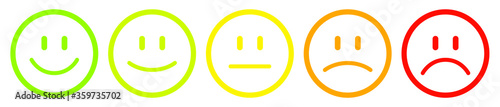 Set of Five Outline Faces Different Mood Color Green To Red. Vector Illustration. EPS 10