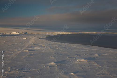 Antarctica landscape at sunset on a sunny winter day