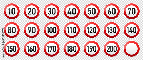 Road signs collection. Traffic control sign. Speed limit. Vector illustration.