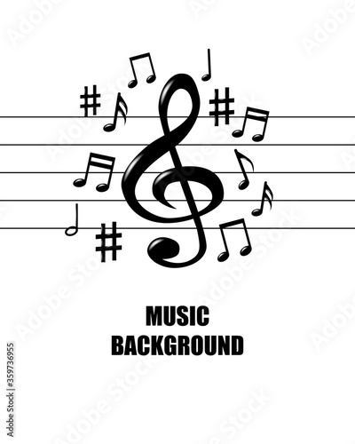 Abstract. Music notes melody background. Black notes symbols on white background. Vector.