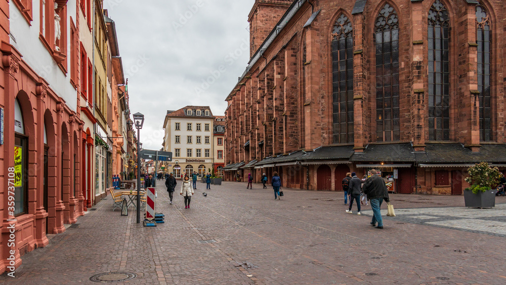 Street Scenario of Main Street in Downtown of City Heidelberg, Baden-Wuerttemberg, Germany. Europe