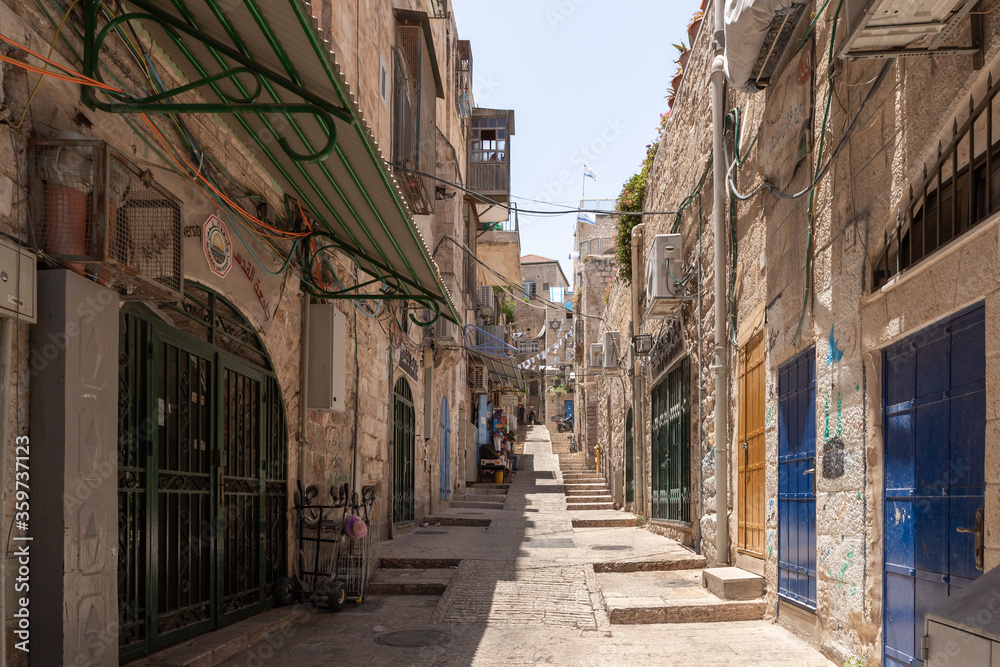 Old buildings in the area of the Arab Quarter in the old city of Jerusalem, Israel