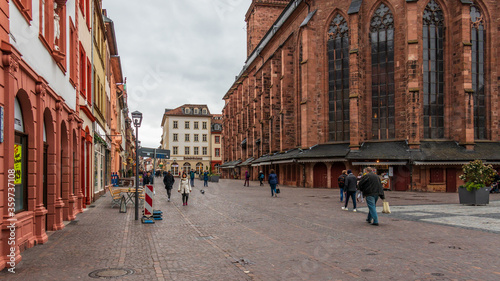 Street Scenario of Main Street in Downtown of City Heidelberg, Baden-Wuerttemberg, Germany. Europe