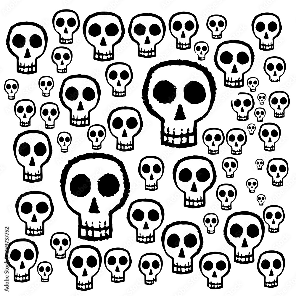 Set of hand drawn skulls in a repeat pattern Set of hand drawn skulls in a repeat pattern