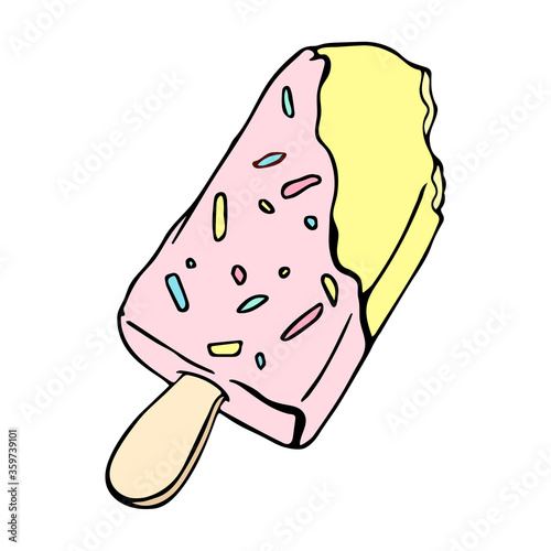 Vector illustration of popsicle. Hand drawn doodle with ice cream. Sketch style vector illustration for cafe menu, card, birthday card decoration