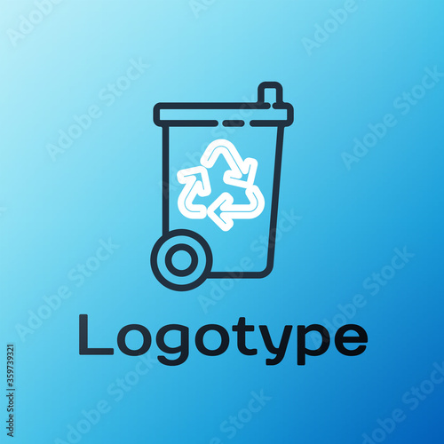 Line Recycle bin with recycle symbol icon isolated on blue background. Trash can icon. Garbage bin sign. Recycle basket sign. Colorful outline concept. Vector Illustration