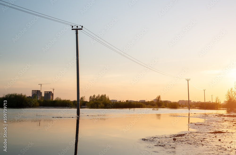 Flood support of power lines in water