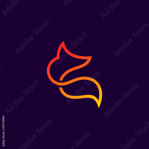 fox with lineart style logo design