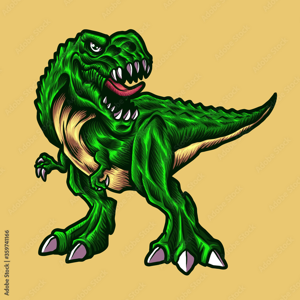 Vector illustration of Angry Green Raptor with a big mouth open and sharp teeth on the Colors Background. Hand-drawn illustration for mascot sport logo icon poster emblem t-shirt printing. Vector Logo Vector illustration of Angry Green Raptor with a big mouth open and sharp teeth on the Colors Background. Hand-drawn illustration for mascot sport logo icon poster emblem t-shirt printing. Vector Logo