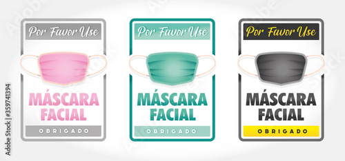 USE MÁSCARA FACIAL - PORTUGUESE SET - 3 SIGN / SINAL A4 - VECTOR - JPEG - PNG