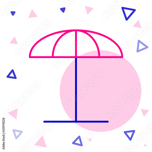 Line Sun protective umbrella for beach icon isolated on white background. Large parasol for outdoor space. Beach umbrella. Colorful outline concept. Vector Illustration
