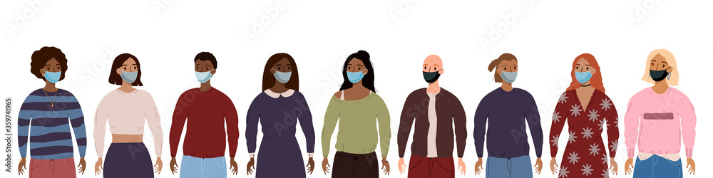 Set of people wearing medical mask. 
Vector illustration isolated on white background.