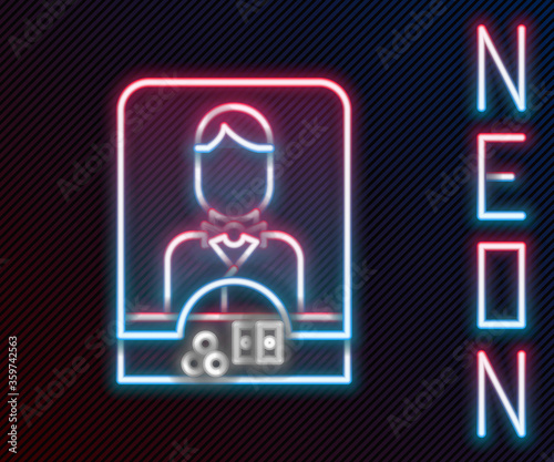 Glowing neon line Casino dealer icon isolated on black background. Casino croupier. Colorful outline concept. Vector Illustration