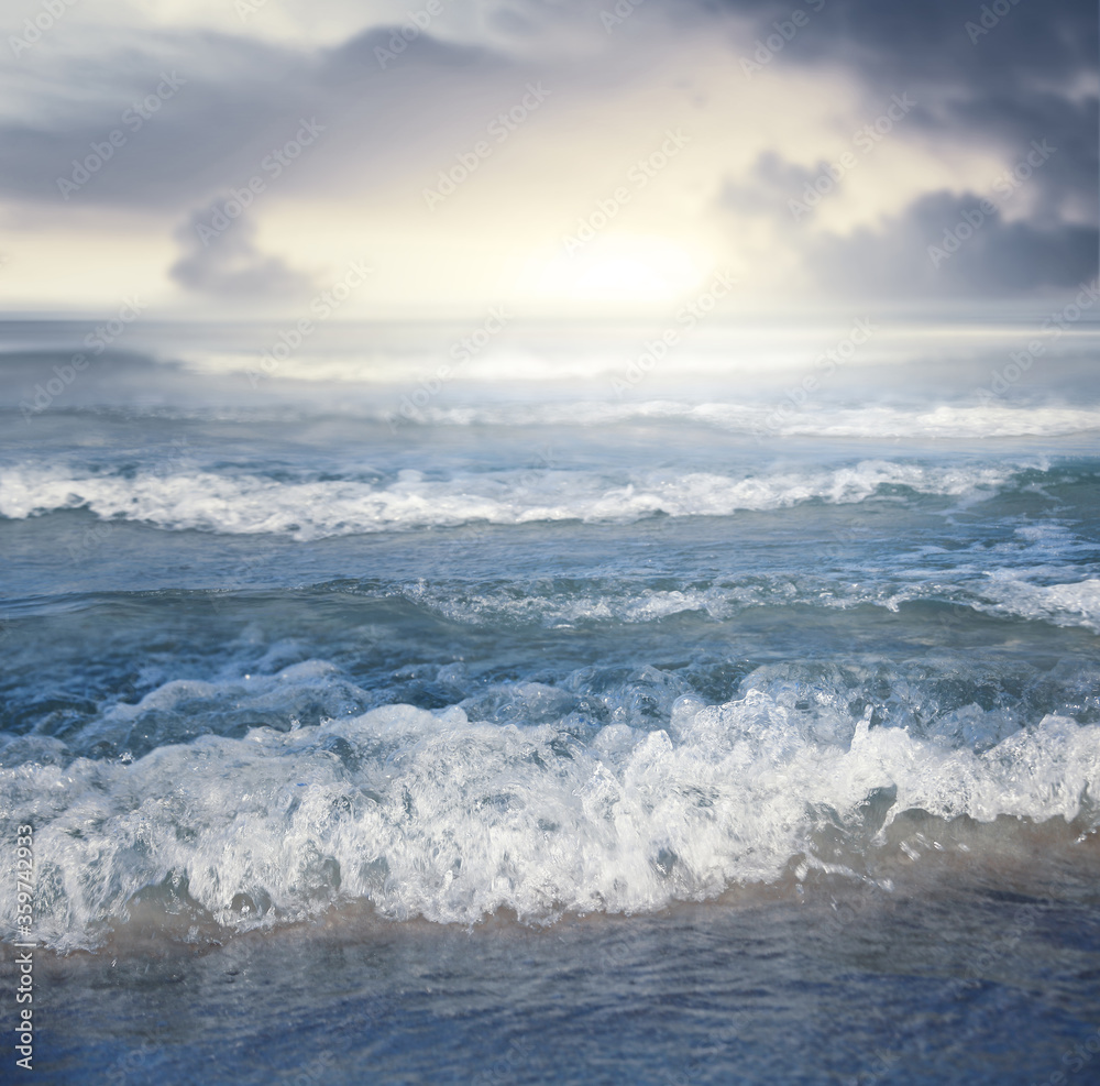 Fototapeta premium Sea wave on the sandy beach.Summer vacation background.