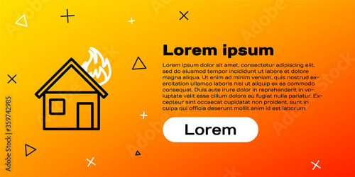 Line Fire in burning house icon isolated on yellow background. Colorful outline concept. Vector Illustration