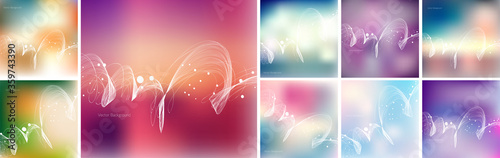 Big collection of vector backgrounds with blurred bokeh and dynamic wave swirls