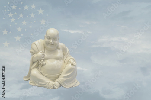 Flying white Buddha in the sky