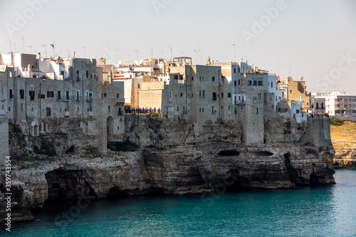  View of Polignano a mare - picturesque little town on cliffs of the Adriatic Sea. Apulia, Southern Italy