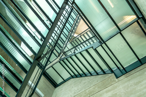 Modern glass staircase Greenish tinted glass used for this zigzag staircase © LRafael
