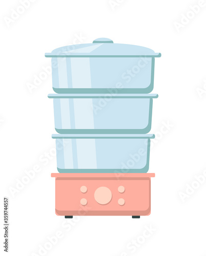 Food steamer icon in flat style. Domestic Kitchen steamcooker appliances and supplies. Vector Illustration isolated on transparent background.