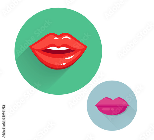 Lips colorful flat icon with long shadow. woman Lips kissing flat icon