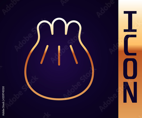 Gold line Khinkali on cutting board icon isolated on black background. Traditional georgian dumpling.  Vector Illustration