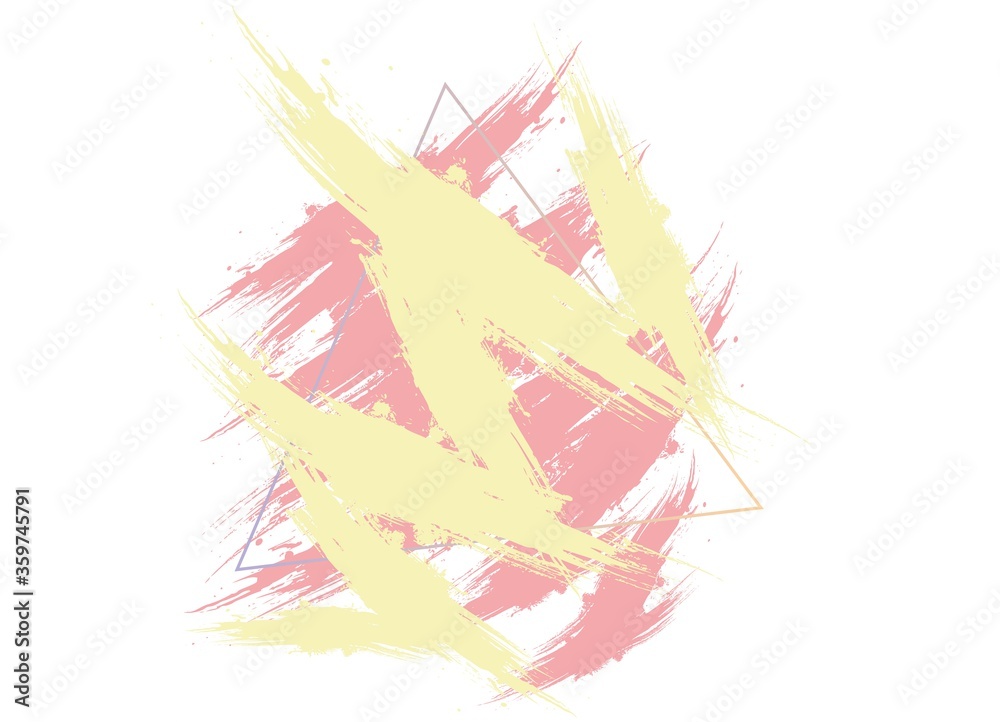 Abstract background: triangle and pink, yellow brush strokes.