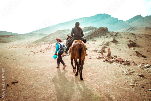 Horse ride up towards Vinicunca (Winikunka) Rainbow Mountain in Peru
