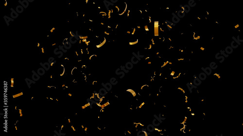 shiny gold glitter confetti golden on black background, 3d rendering