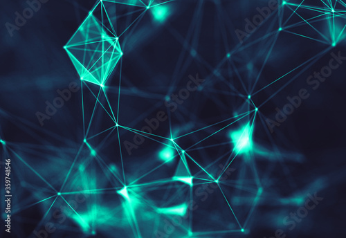 Abstract polygonal space low poly dark background with connecting dots and lines. © Андрей Осадчук