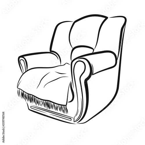 Sketch of a chair in linear style, outline drawing in black on a white background.