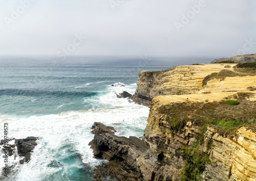 Rota Vincentina. Cliffs on Vicentine Coast near Zambujeira do Mar beach and Alentejo Natural Park in Portugal.